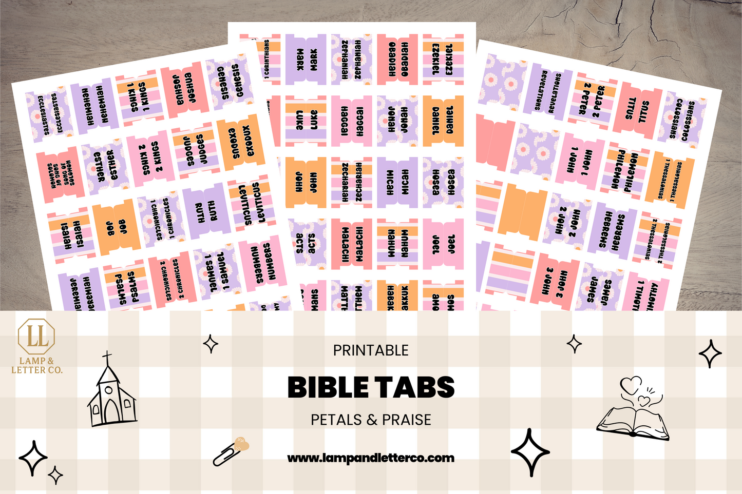 Printable Bible Tabs | Cute Bible Tabs for Women & Teens | Floral, Bright, Stripes | DIY Bible Journaling & Christian Planner Tabs | Petals & Praise Bible Tabs