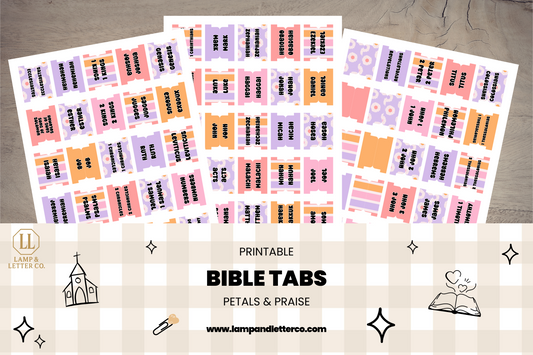 Printable Bible Tabs | Cute Bible Tabs for Women & Teens | Floral, Bright, Stripes | DIY Bible Journaling & Christian Planner Tabs | Petals & Praise Bible Tabs