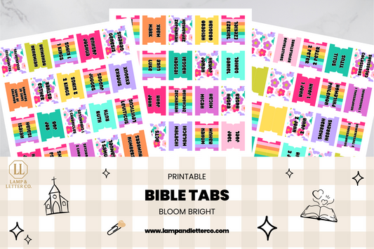 Printable Bible Tabs | Cute Bible Tabs for Women & Teens | Floral, Bright, Stripes | DIY Bible Journaling & Christian Planner Tabs | Bright Blooms