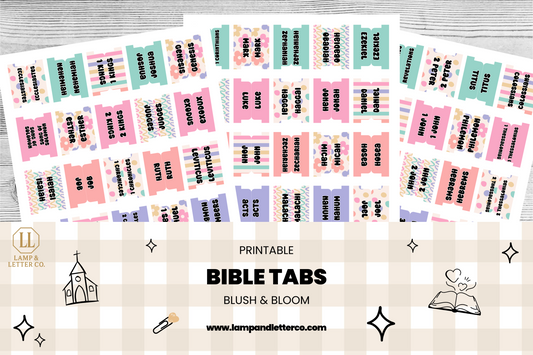 Printable Bible Tabs | Cute Bible Tabs for Women & Teens | Floral, Bright, Stripes | DIY Bible Journaling & Christian Planner Tabs | Blush & Bloom