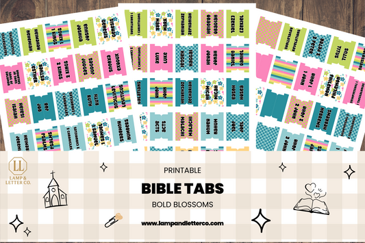 Printable Bible Tabs | Cute Bible Tabs for Women & Teens | Floral, Bright, Stripes | DIY Bible Journaling & Christian Planner Tabs | Bold Blossoms