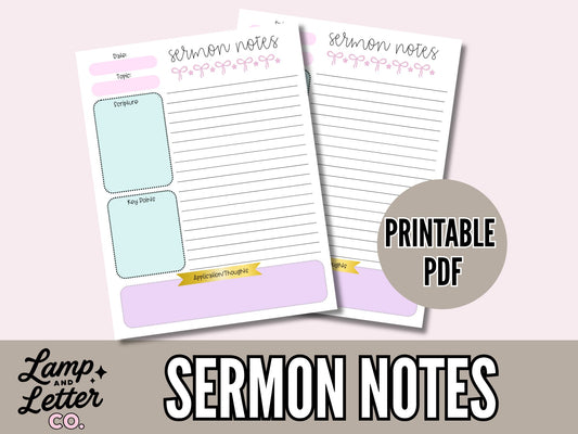 Printable Sermon Notes Page | Pastel Sermon Journal Sheet | Christian Note Taking Template | Faith Planner Insert | Digital Download 8.5x11