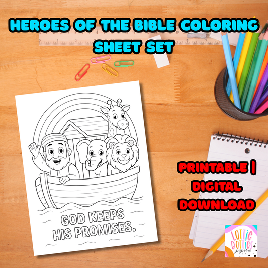 Heroes of the Bible Coloring Sheet Set | Religious Coloring Sheet Set for Kids | Bible Story Coloring Sheet Set